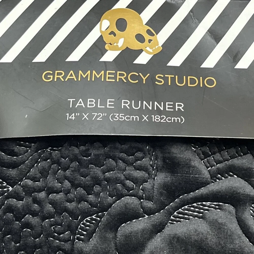 Grammercy Studio Table Runner Black Velvet Quilted Skull‎ Halloween Goth 14x72